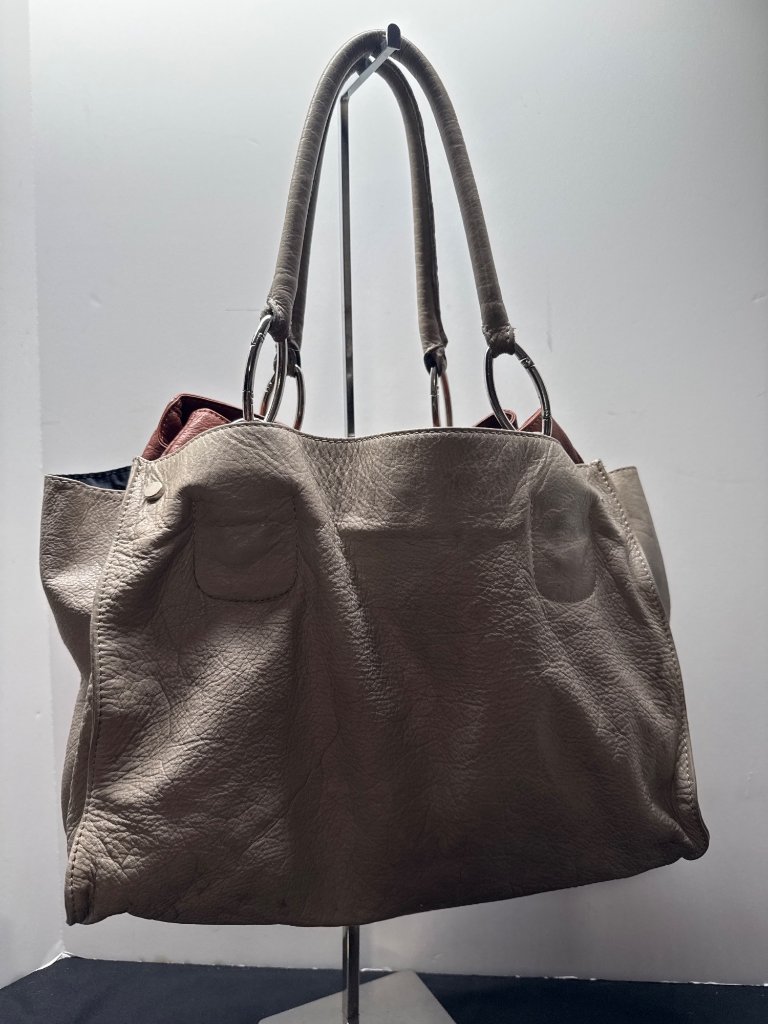 Marias Genuine Leather Flawed Two-Tone Tote Bag With Rhinestone Detail & Multipl